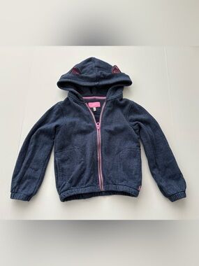 KIDS Joules Girls Kitty Cat Ear Hoodie Navy Pink Sparkle Full Zip Size 6Y